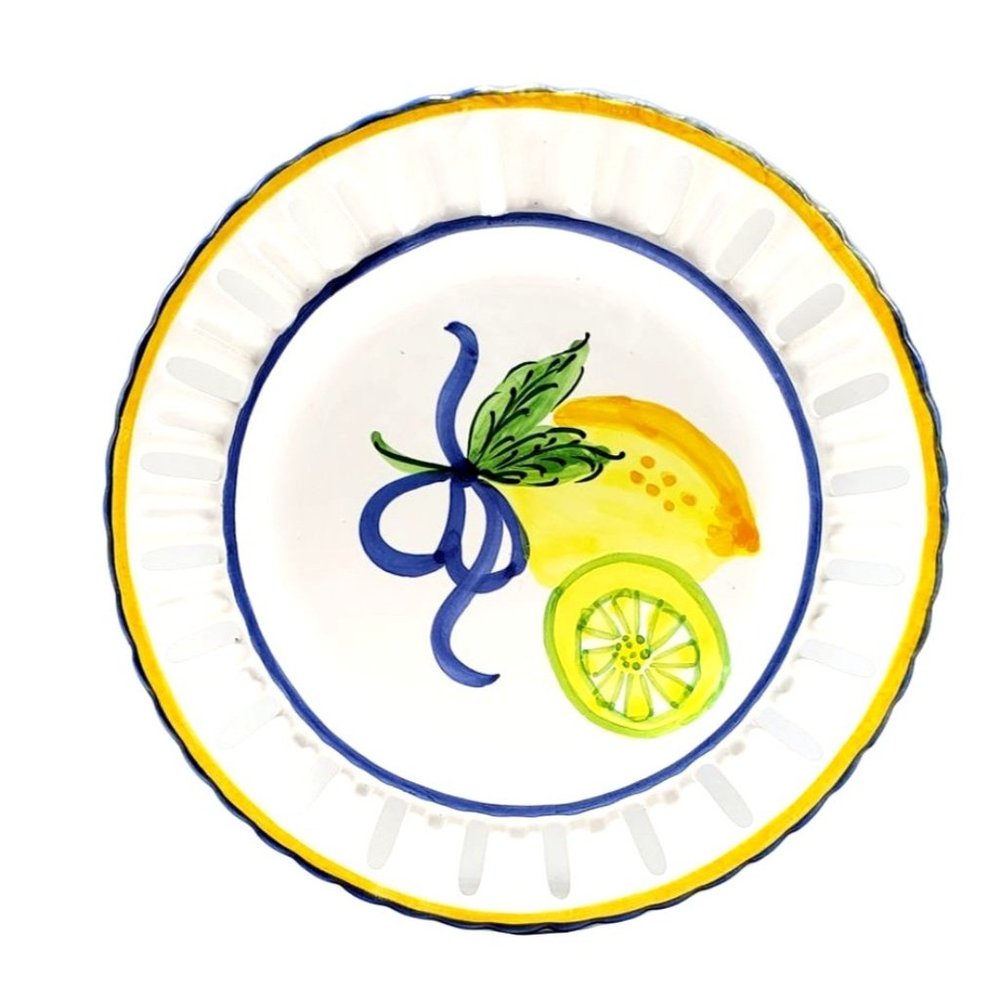 Vestal Alcobaca Portugal Hand Painted Plate Lemons Reticulated Scalloped #51 VTG